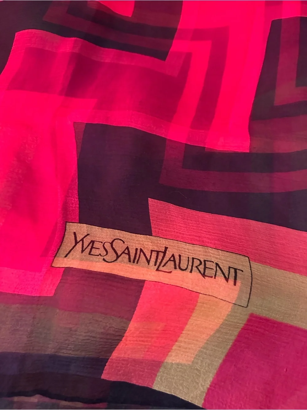 Yves Saint Laurent Silk Geometric Scarf Pink Navy 30” Square